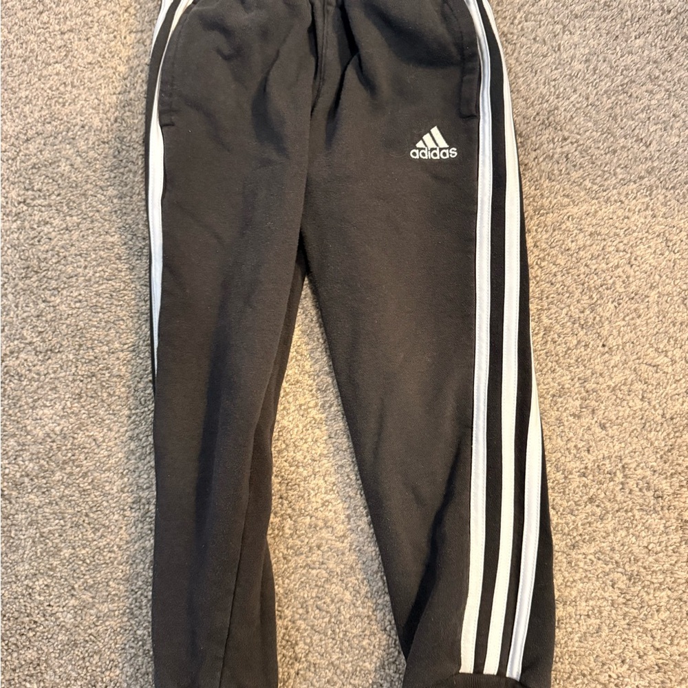 Adidas Kids Black Joggers with White Stripes